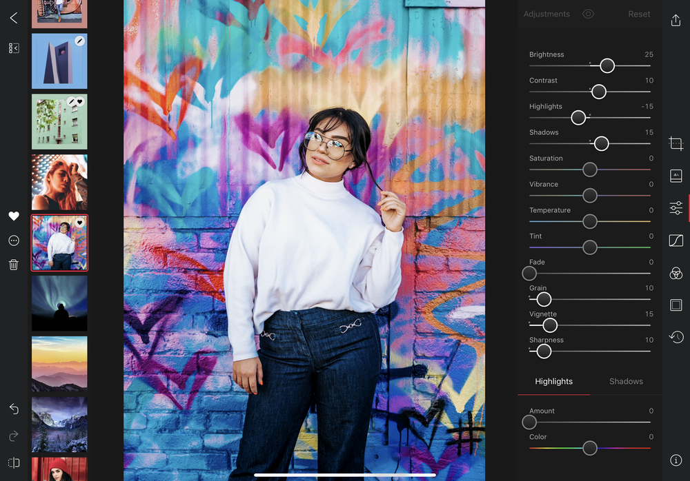   Editing interface on the iPad  